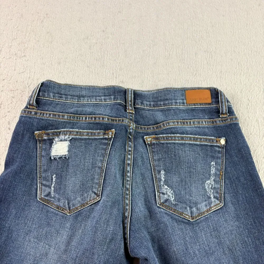 Judy Blue Jeans Womens‎ 7/28 Boyfriend Fit Distressed Denim Medium Wash